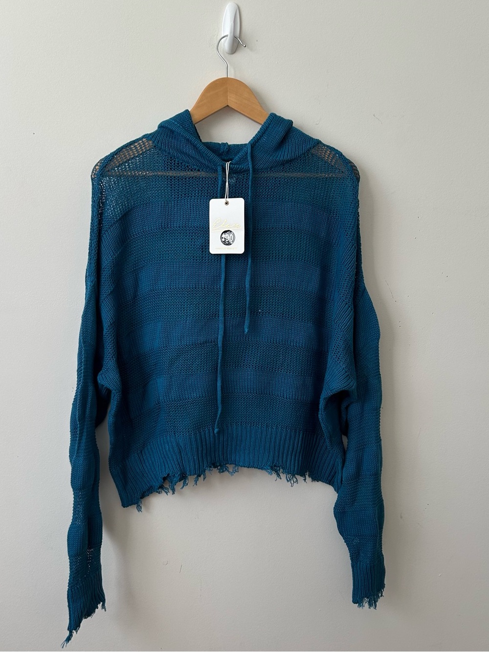 Elan Women’s Sweater Hoodie Large Teal Knit Long Sleeves Pullover